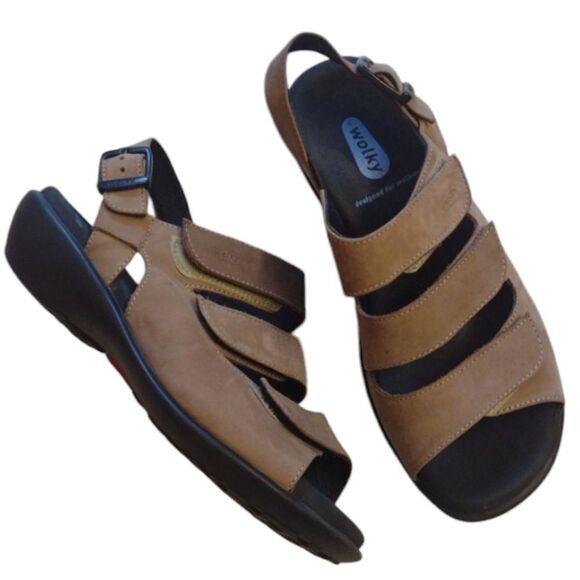 Wolky Tan Comfort Sandal Strappy Leather size 6.5 - Picture 1 of 9